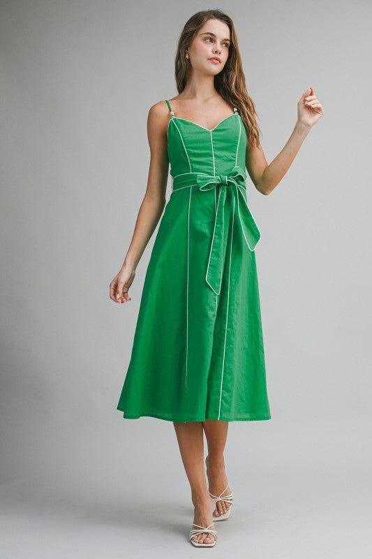 Green Midi Dress with Sash