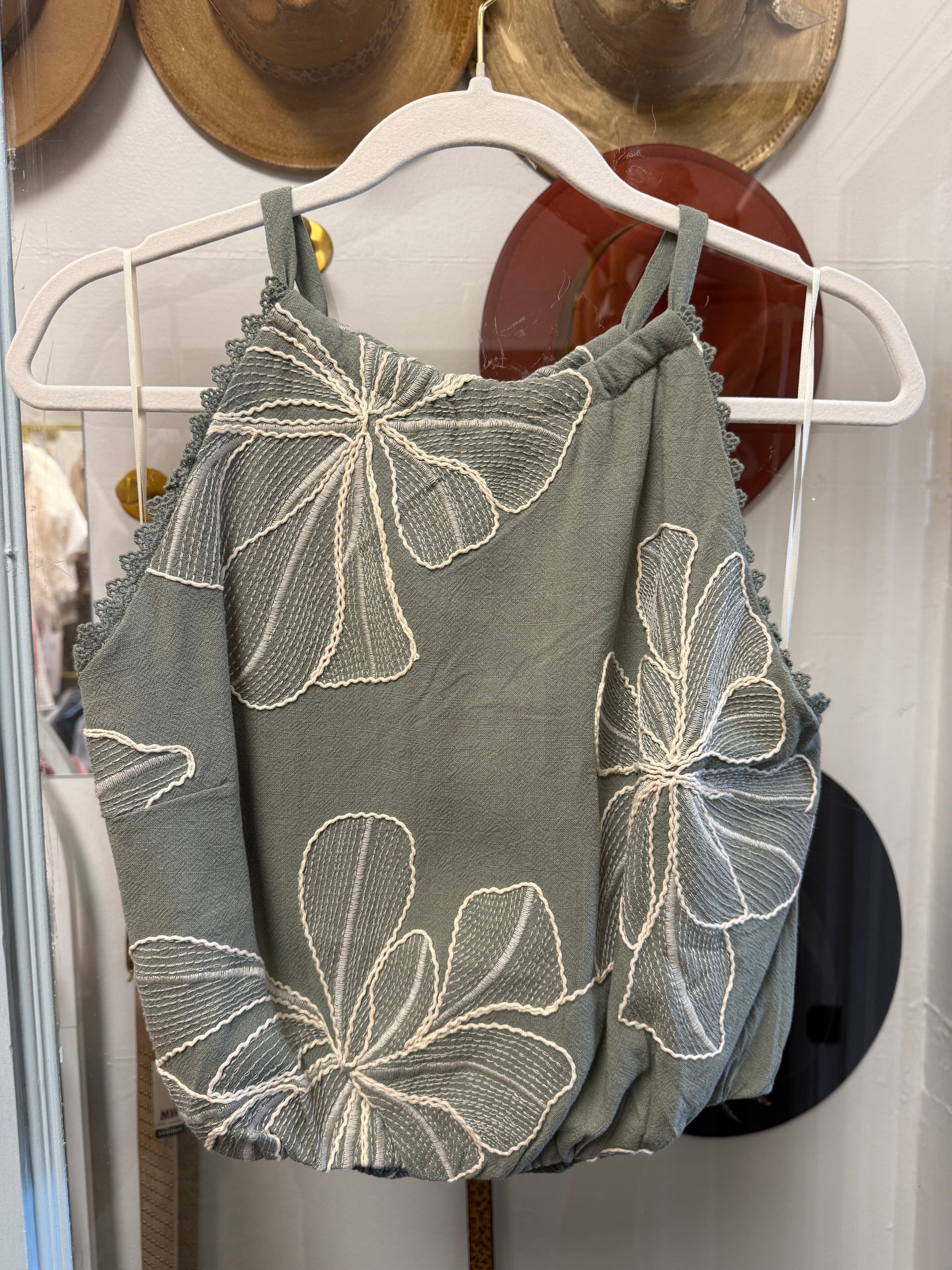 Embroidered Linen Bubble Top