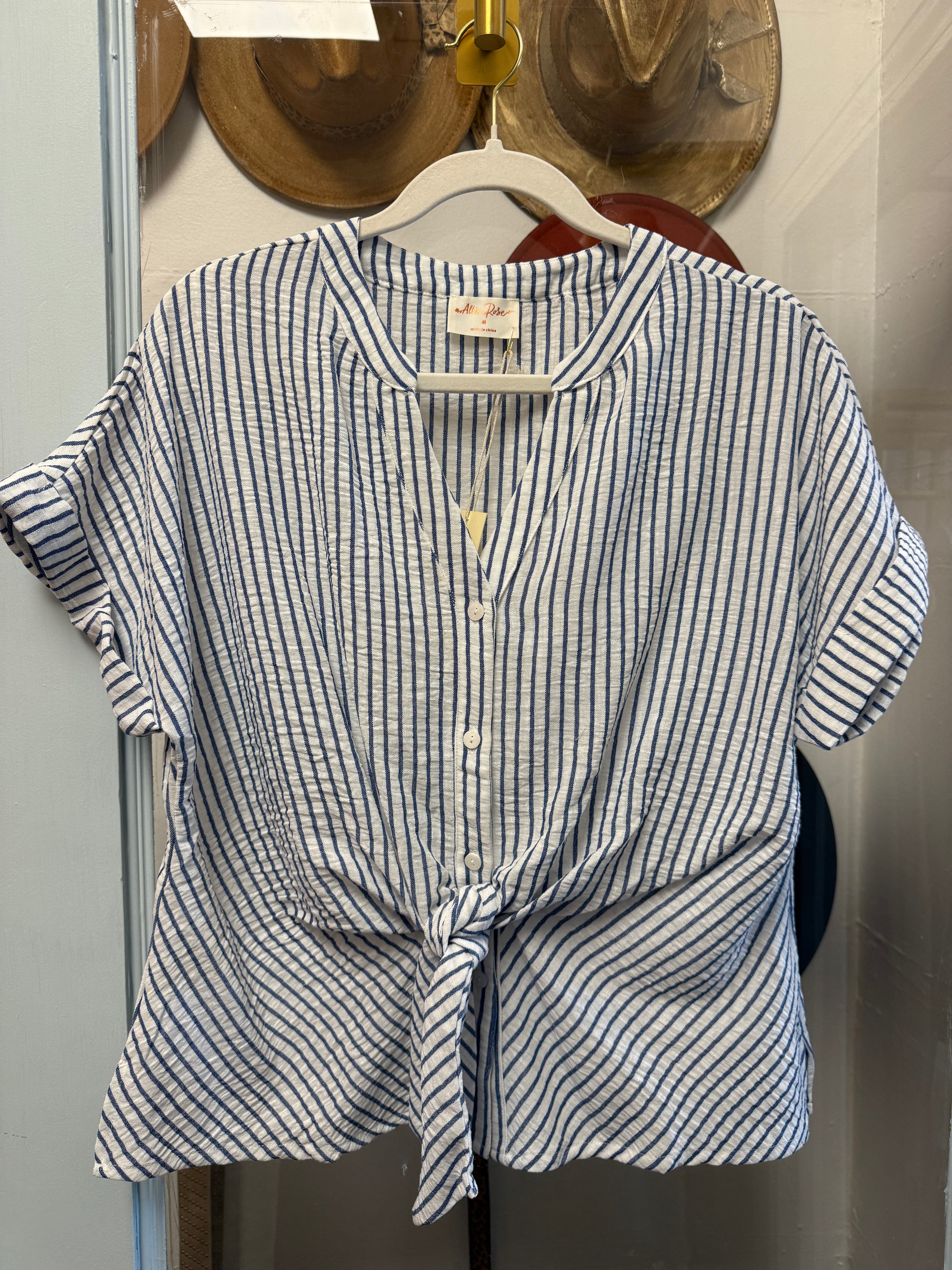Striped Twist Front Top