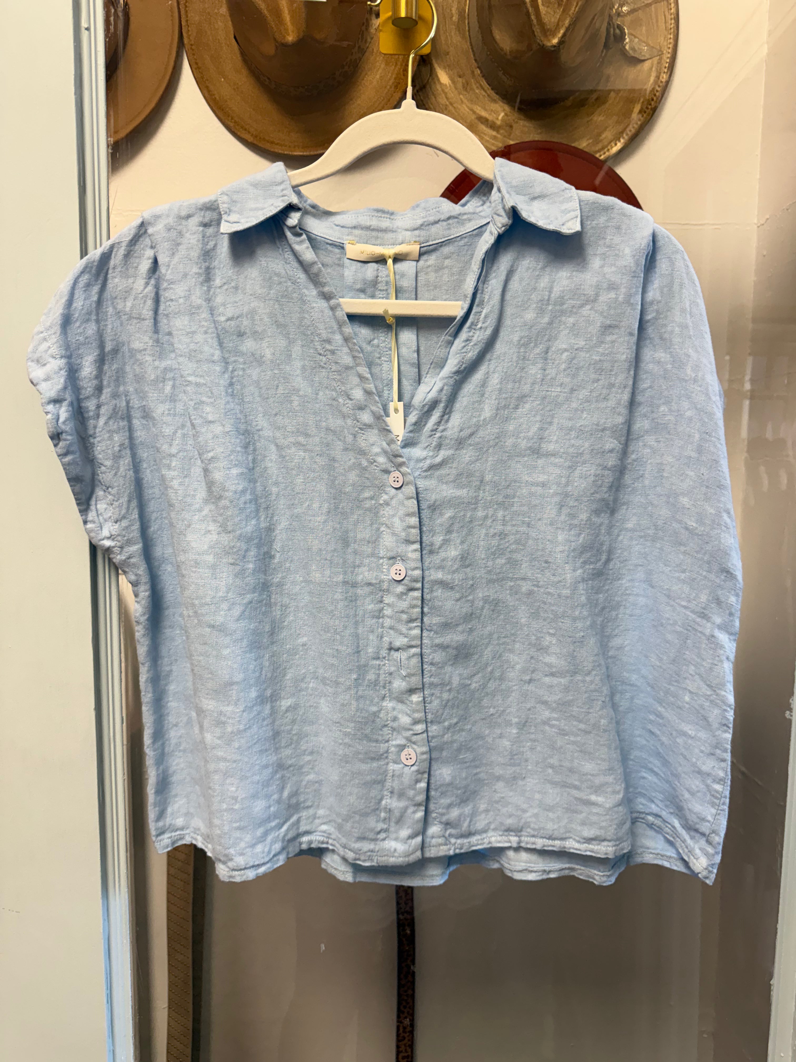 Sky Blue Collared Cap Sleeve Top