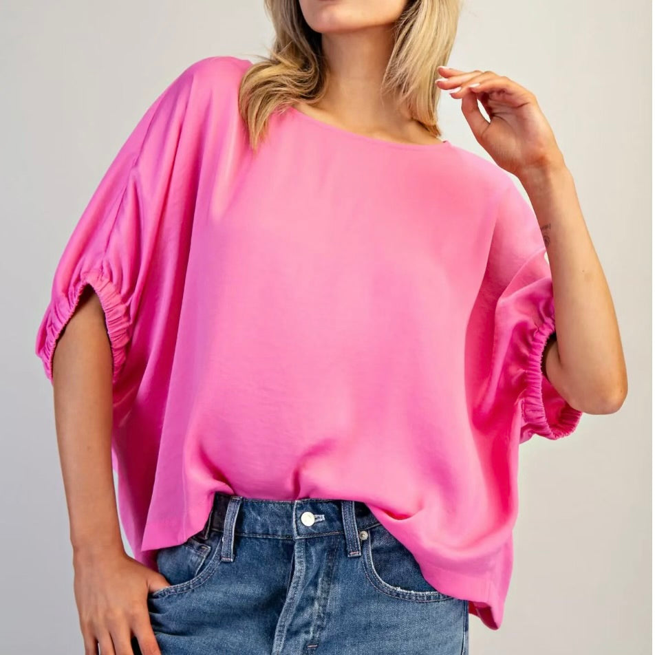 Silky pink dolman sleeve top