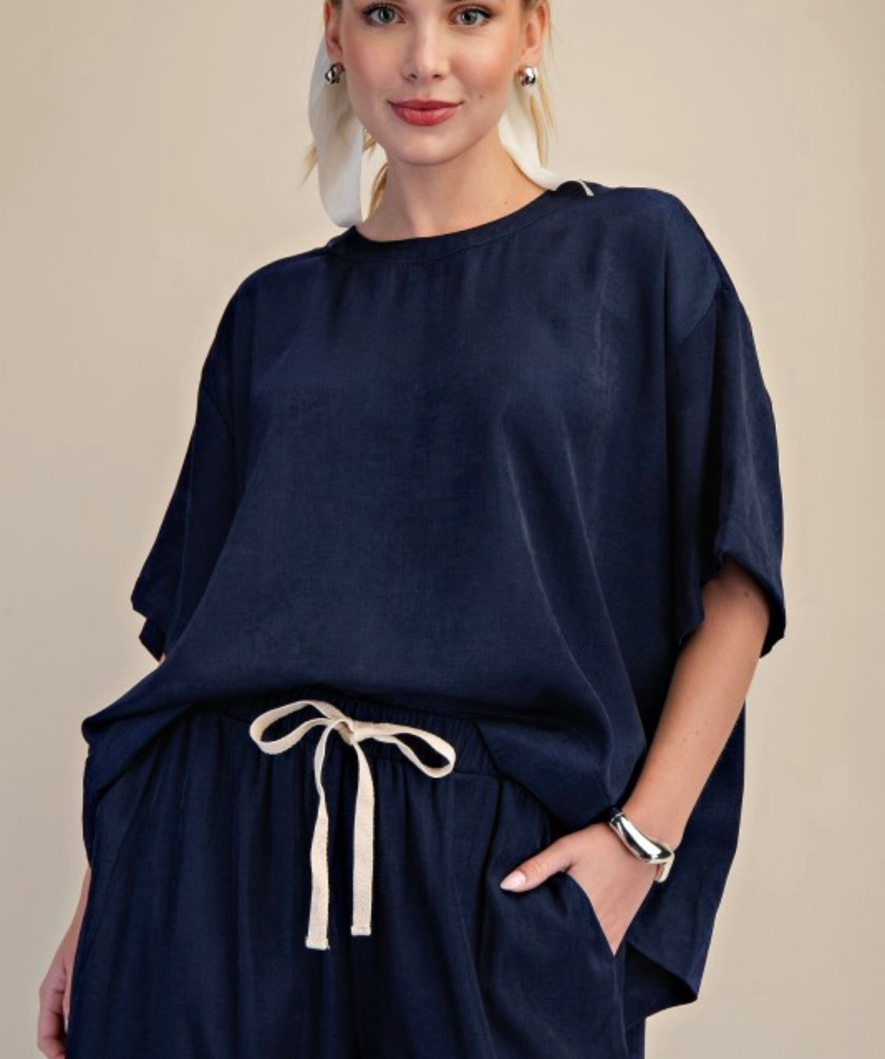 Navy Oversized Scoop Neck Top