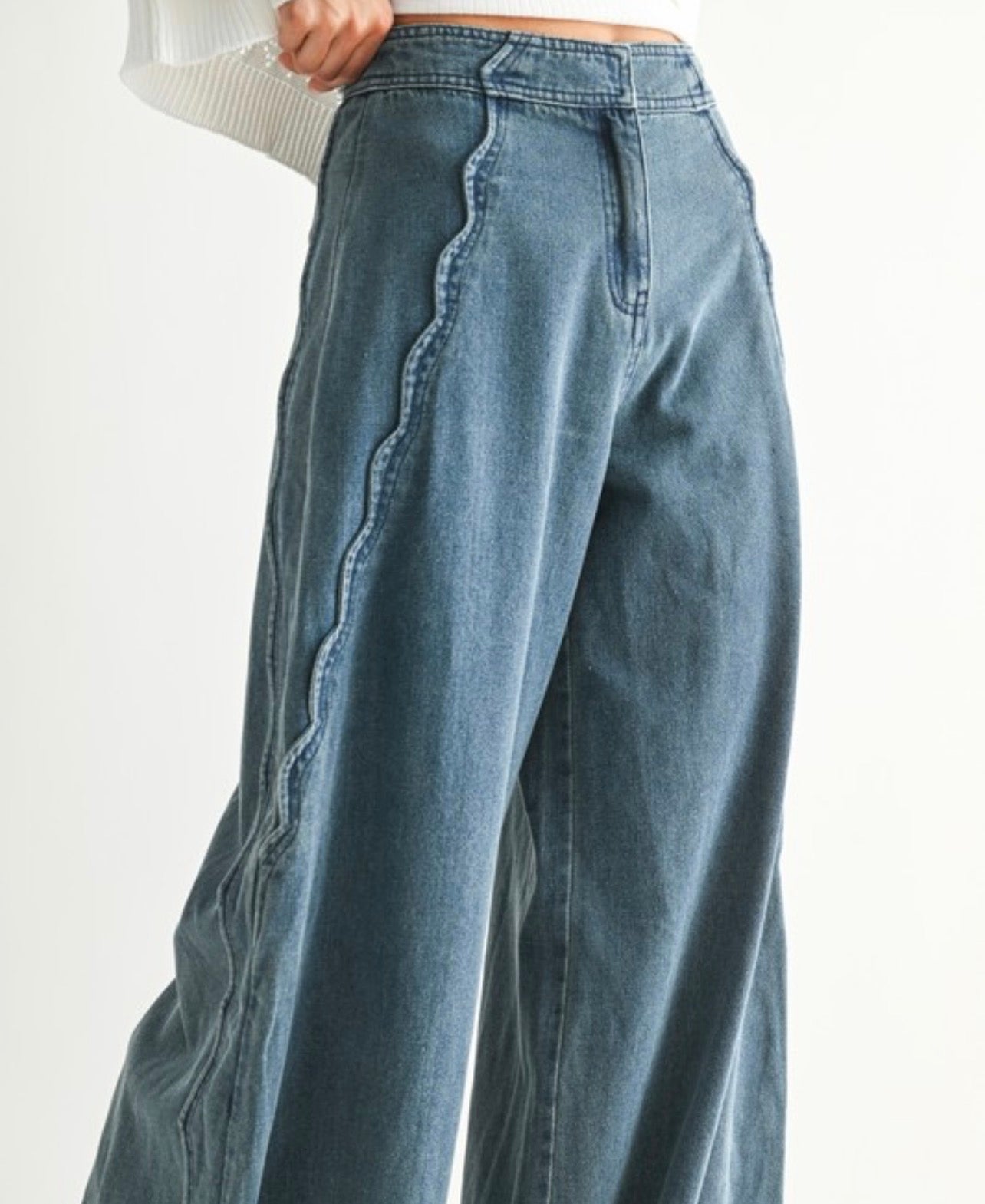 Wide Leg Stretch Denim Trouser
