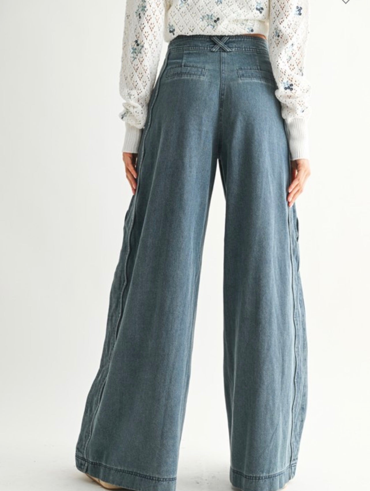 Wide Leg Stretch Denim Trouser