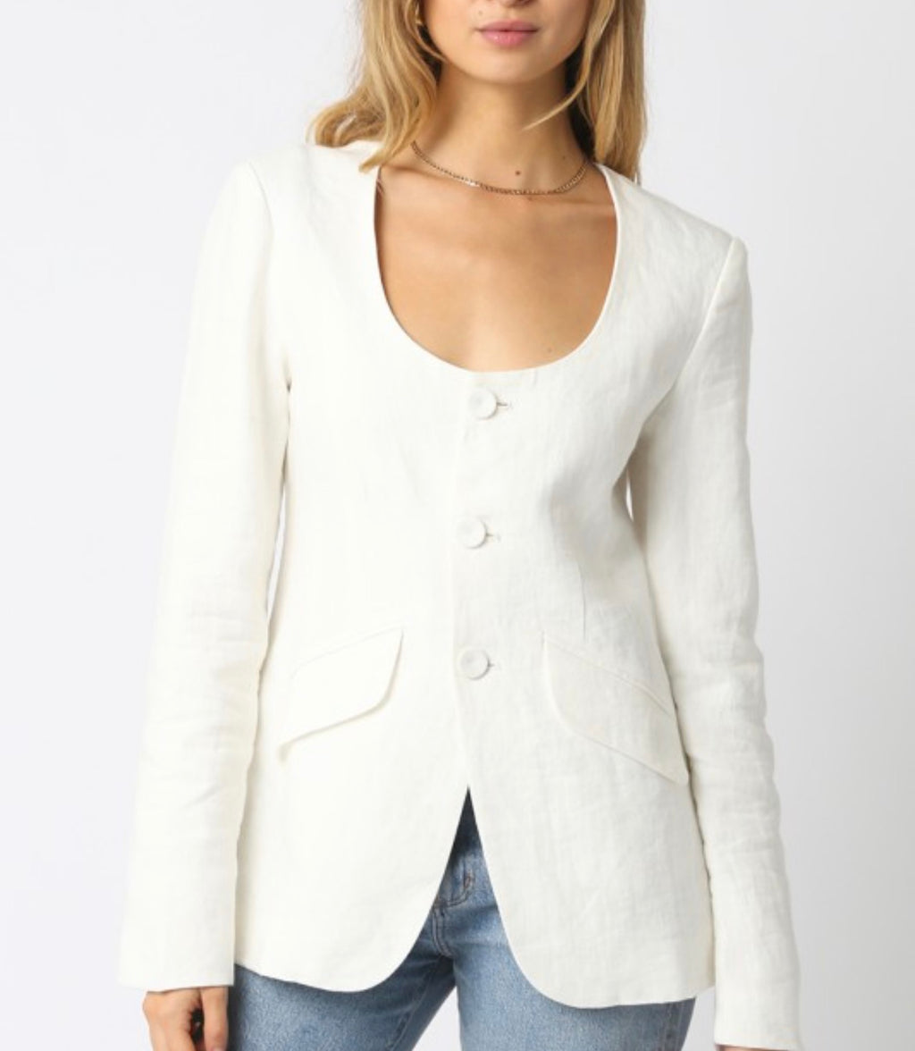 Linen Scoop Neck Blazer