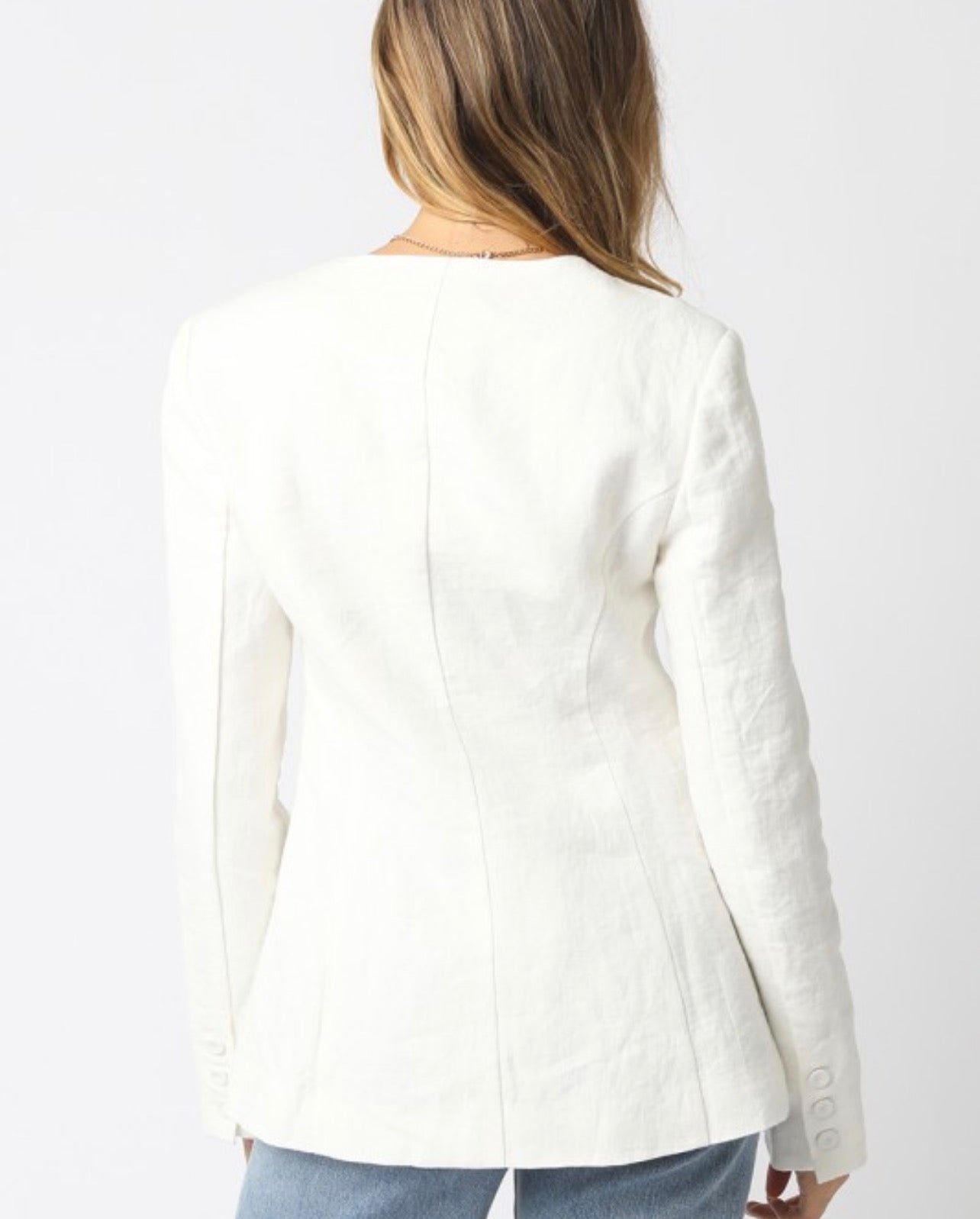 Linen Scoop Neck Blazer