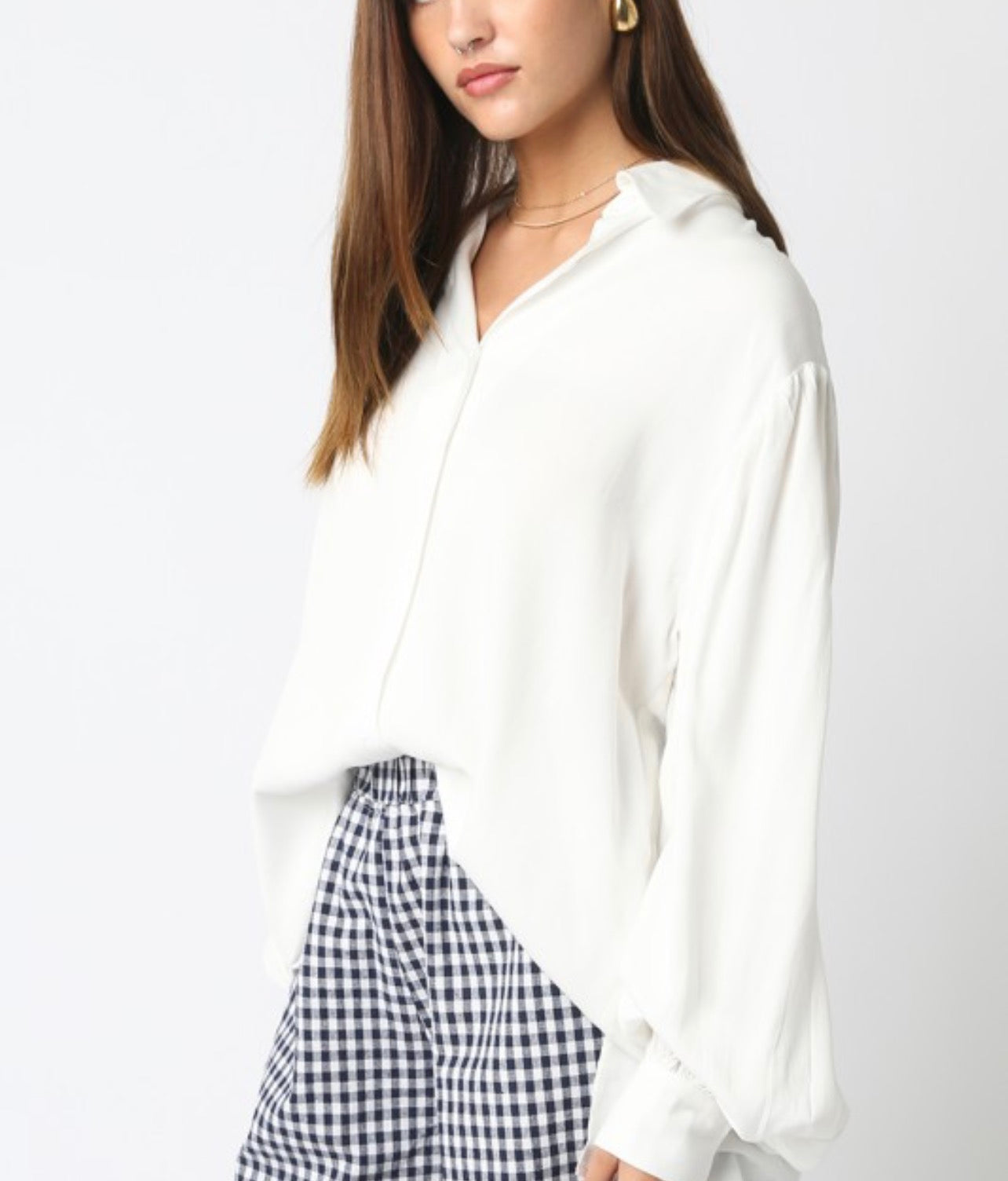 White Button Up Blouse w/ Puff Sleeve