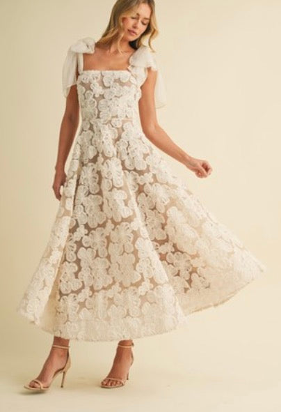 3D Lace Ivory midi dress