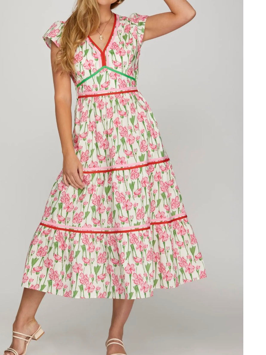 Pink Floral Midi Dress