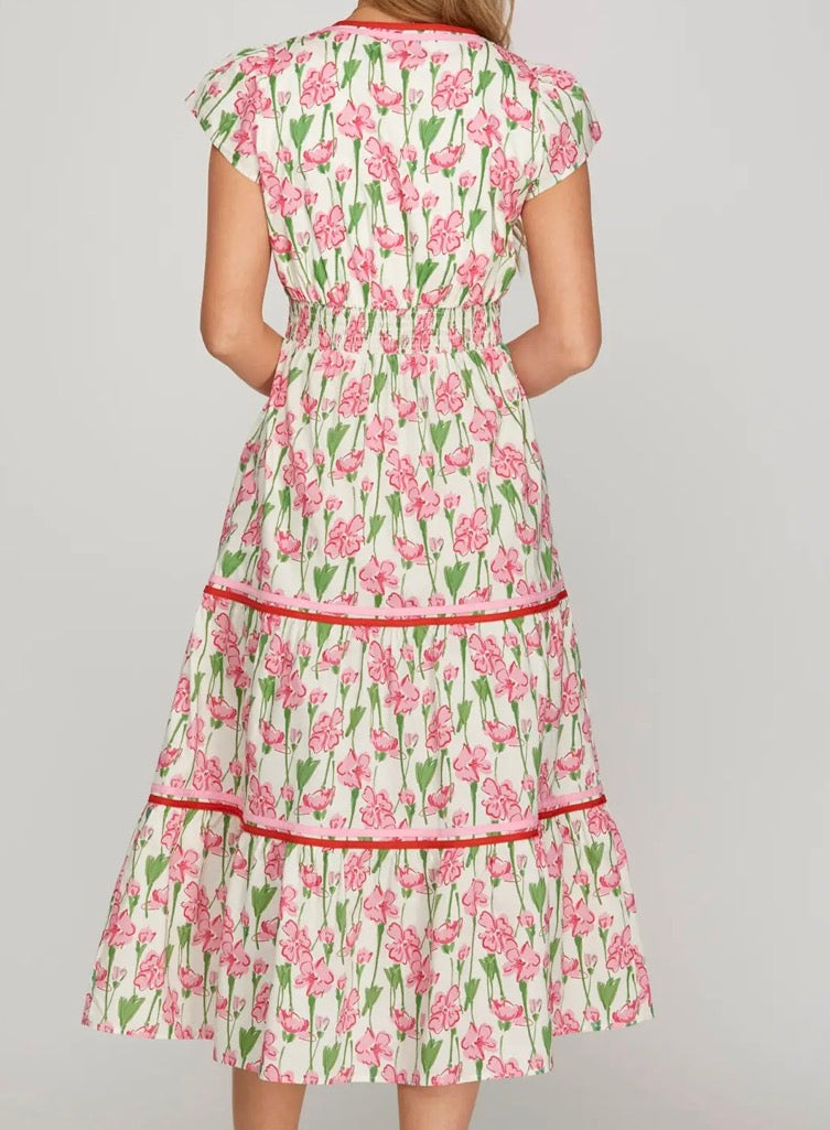 Pink Floral Midi Dress