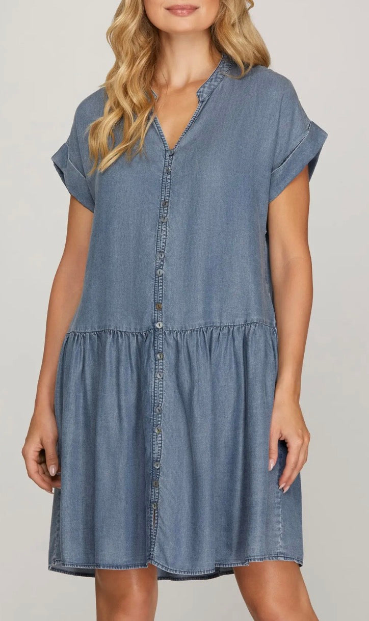 Denim Blue Button Mini Dress