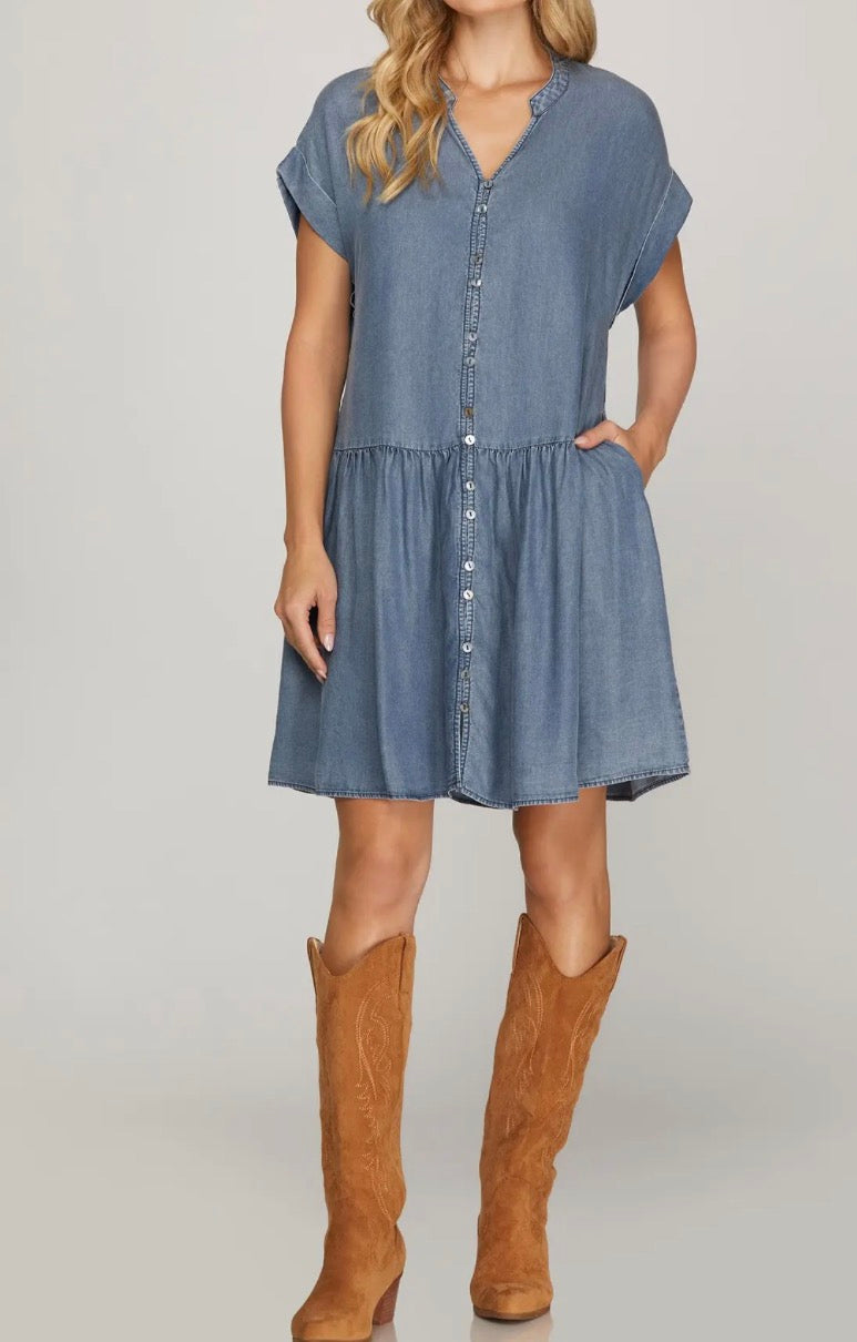 Denim Blue Button Mini Dress