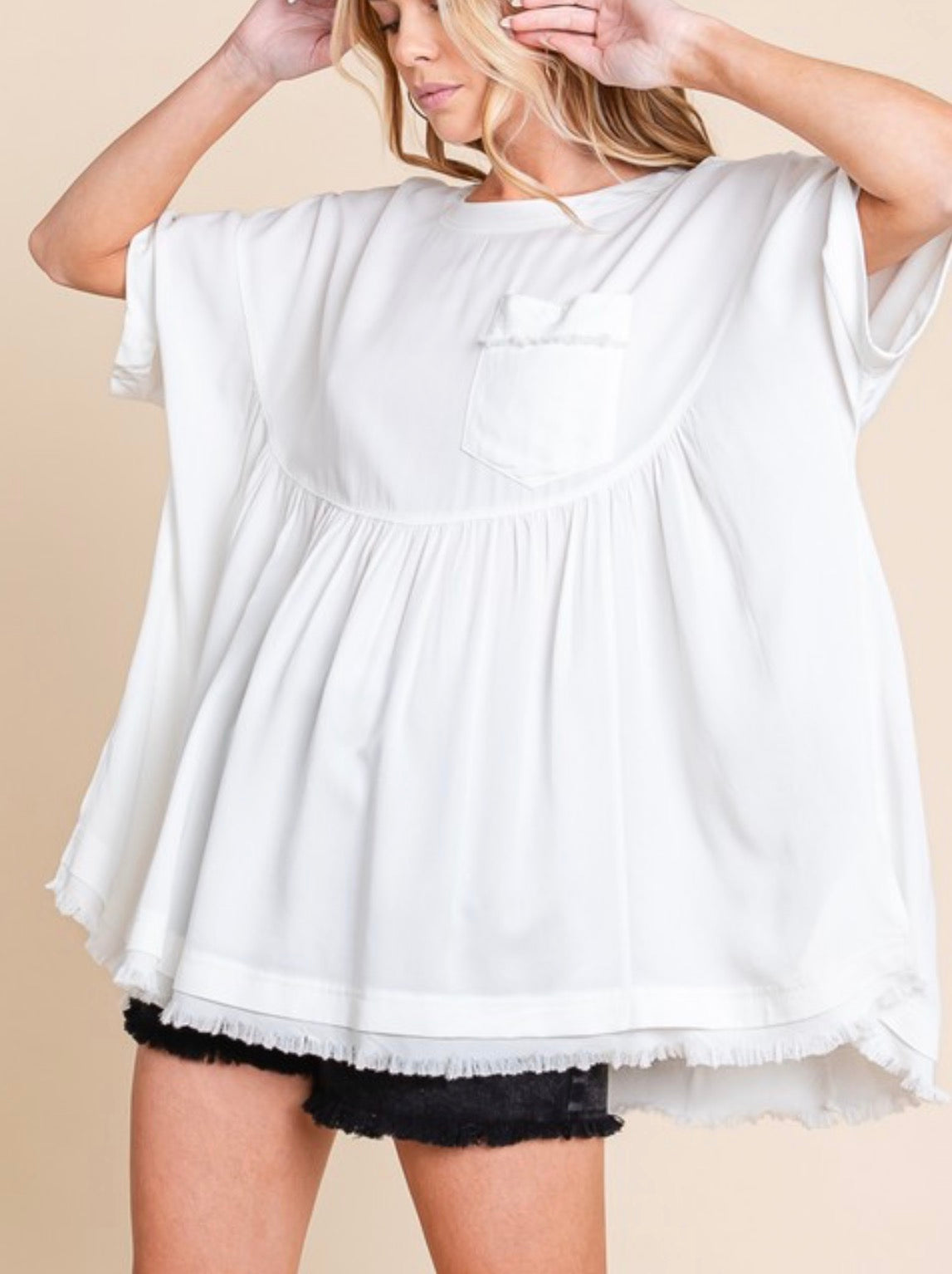 White Fringe Hem Oversized Top