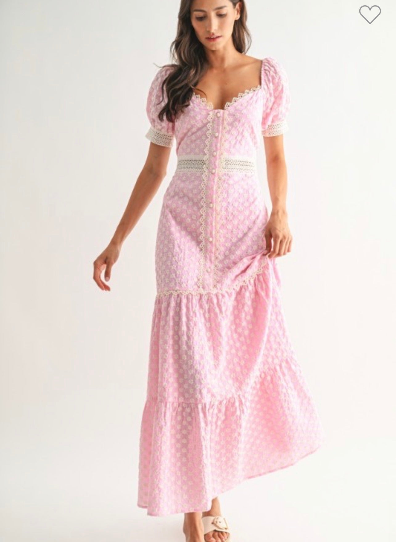 Puff Sleeve Pink Maxi Dress