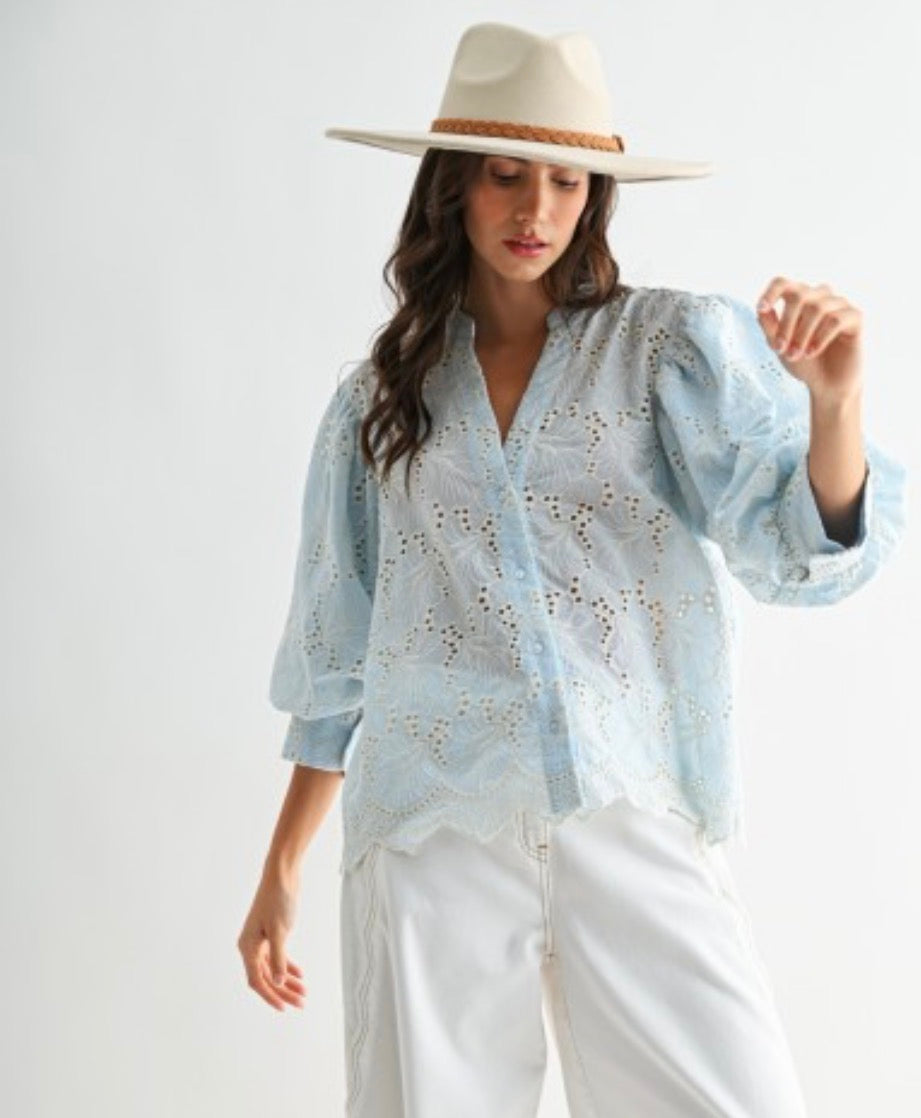 Embroidered Eyelet Top
