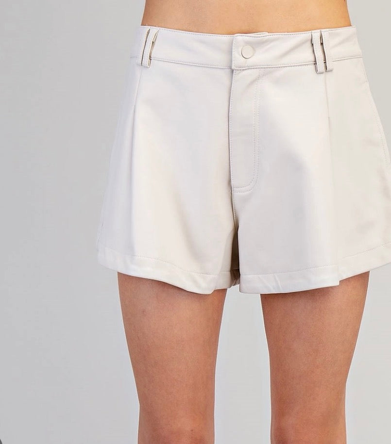 Cream Vegan Leather Shorts
