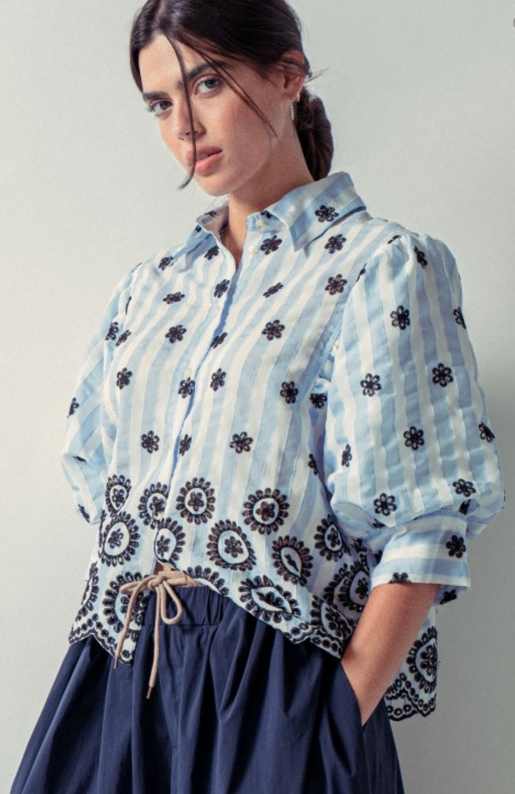Embroidered Stripe Bloom Blouse