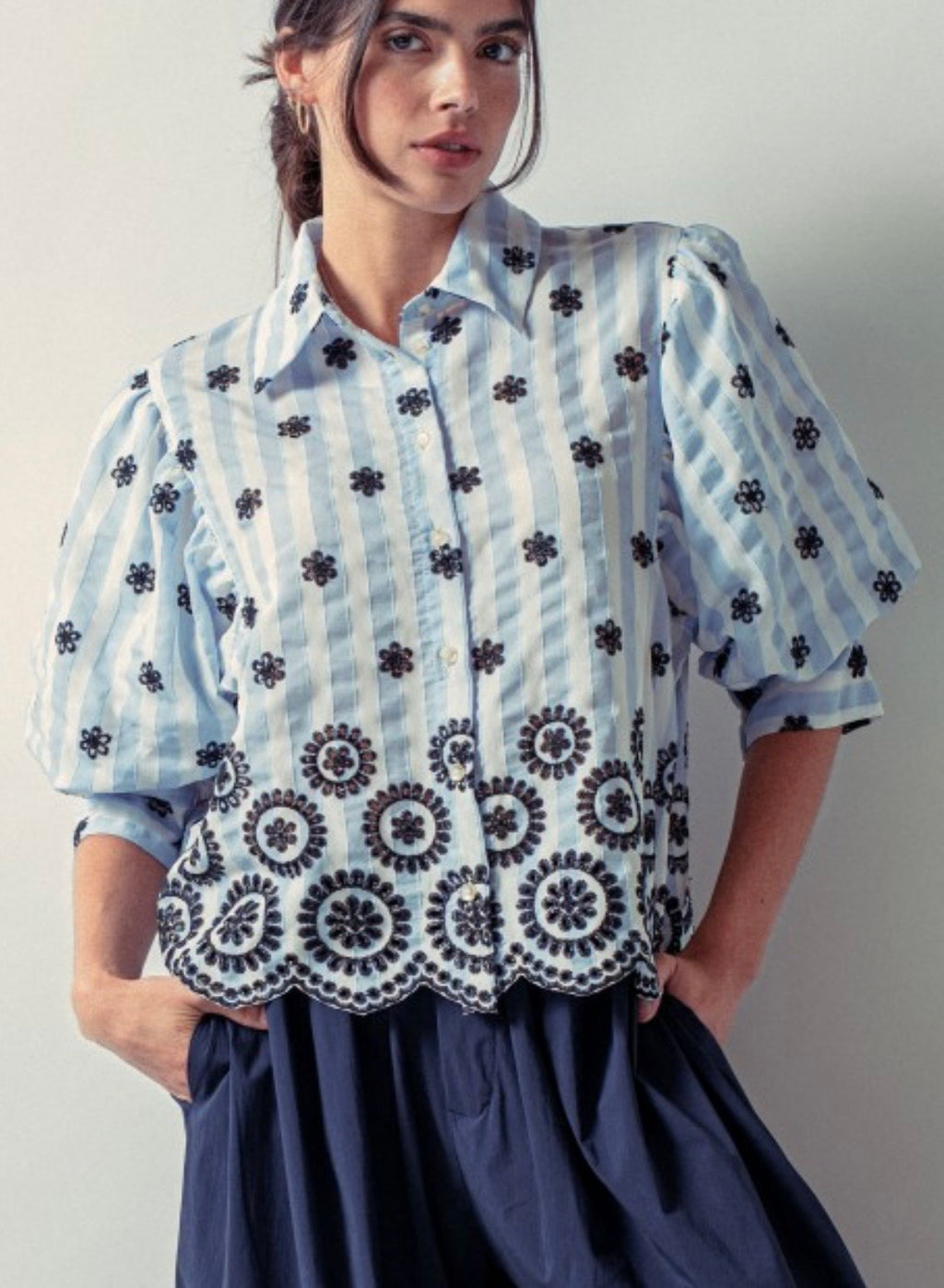 Embroidered Stripe Bloom Blouse
