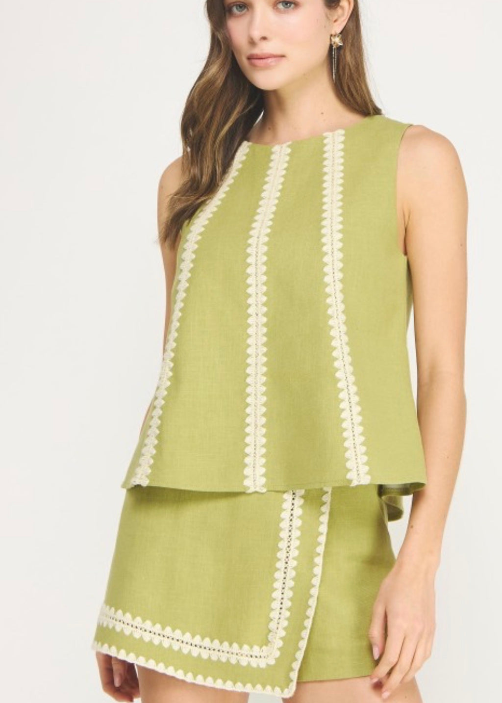 Olive/Ivory Linen Skort Set