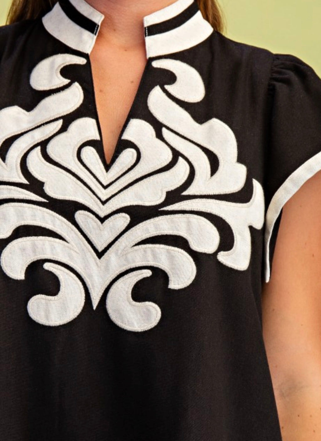 Black/White Embroidered Mini Shift Dress