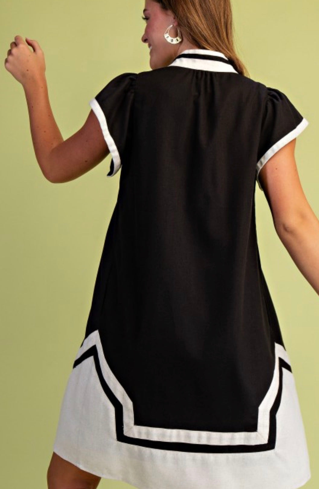 Black/White Embroidered Mini Shift Dress