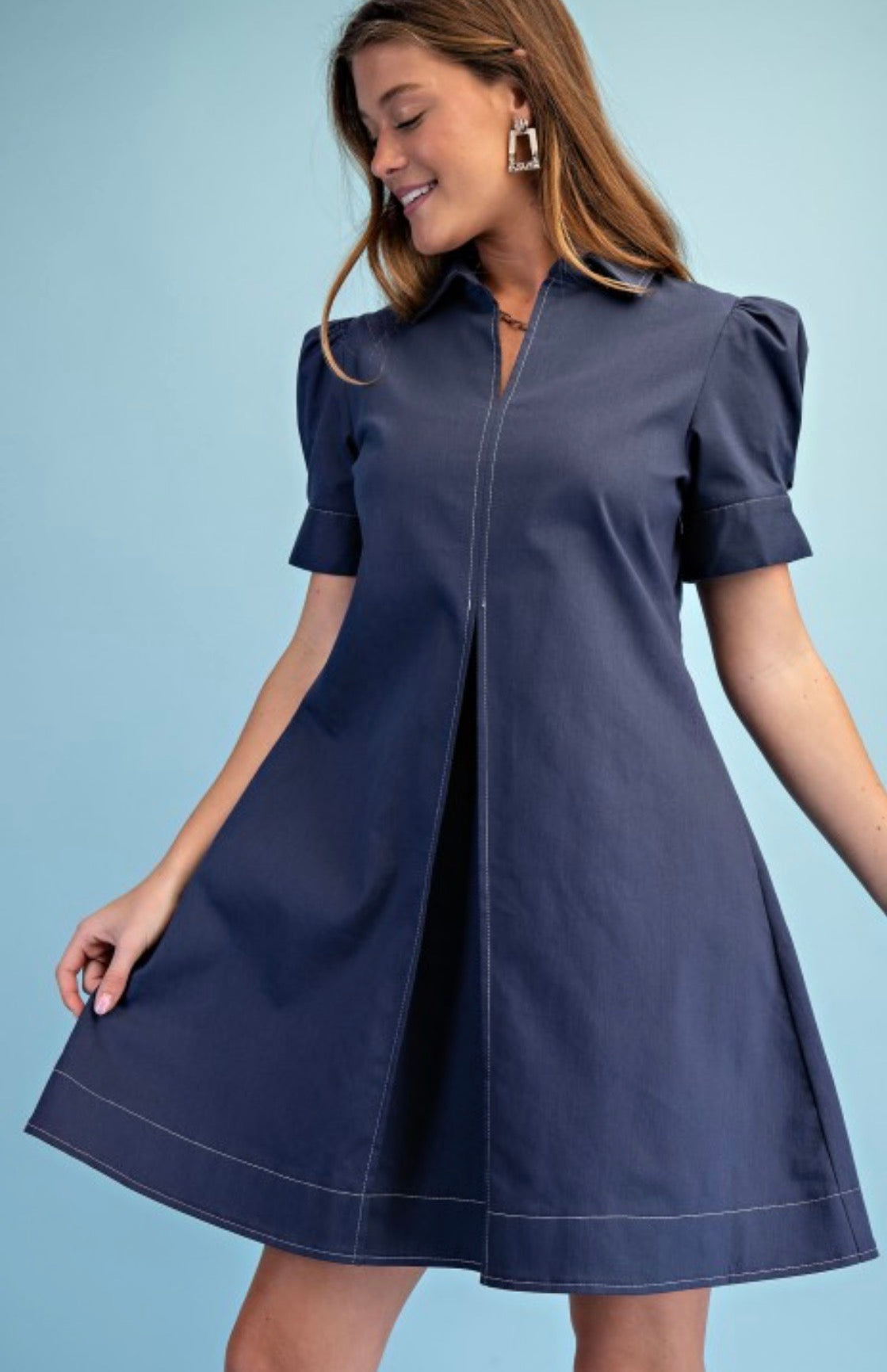 Navy Collared Mini Dress