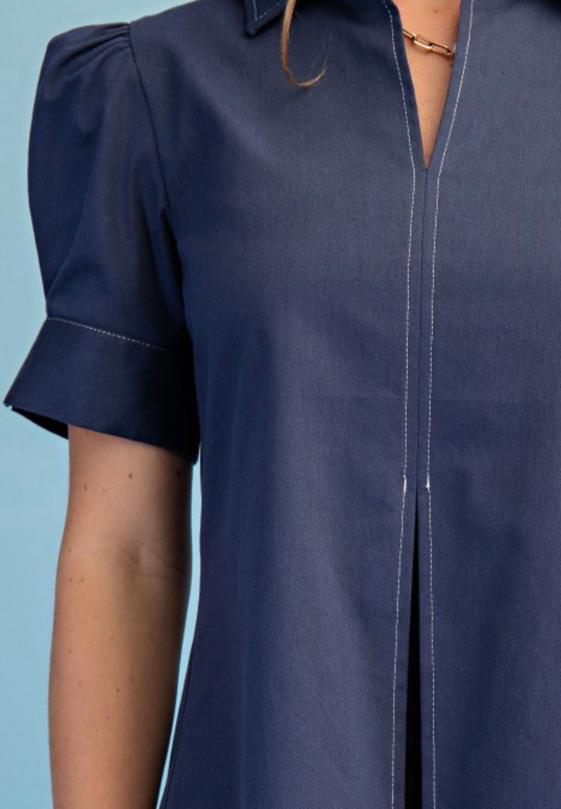 Navy Collared Mini Dress