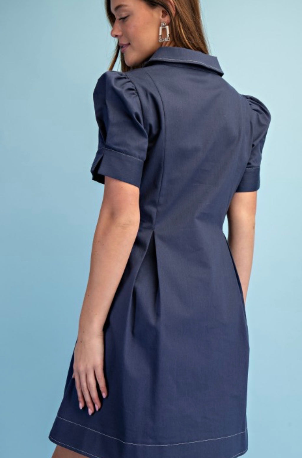 Navy Collared Mini Dress