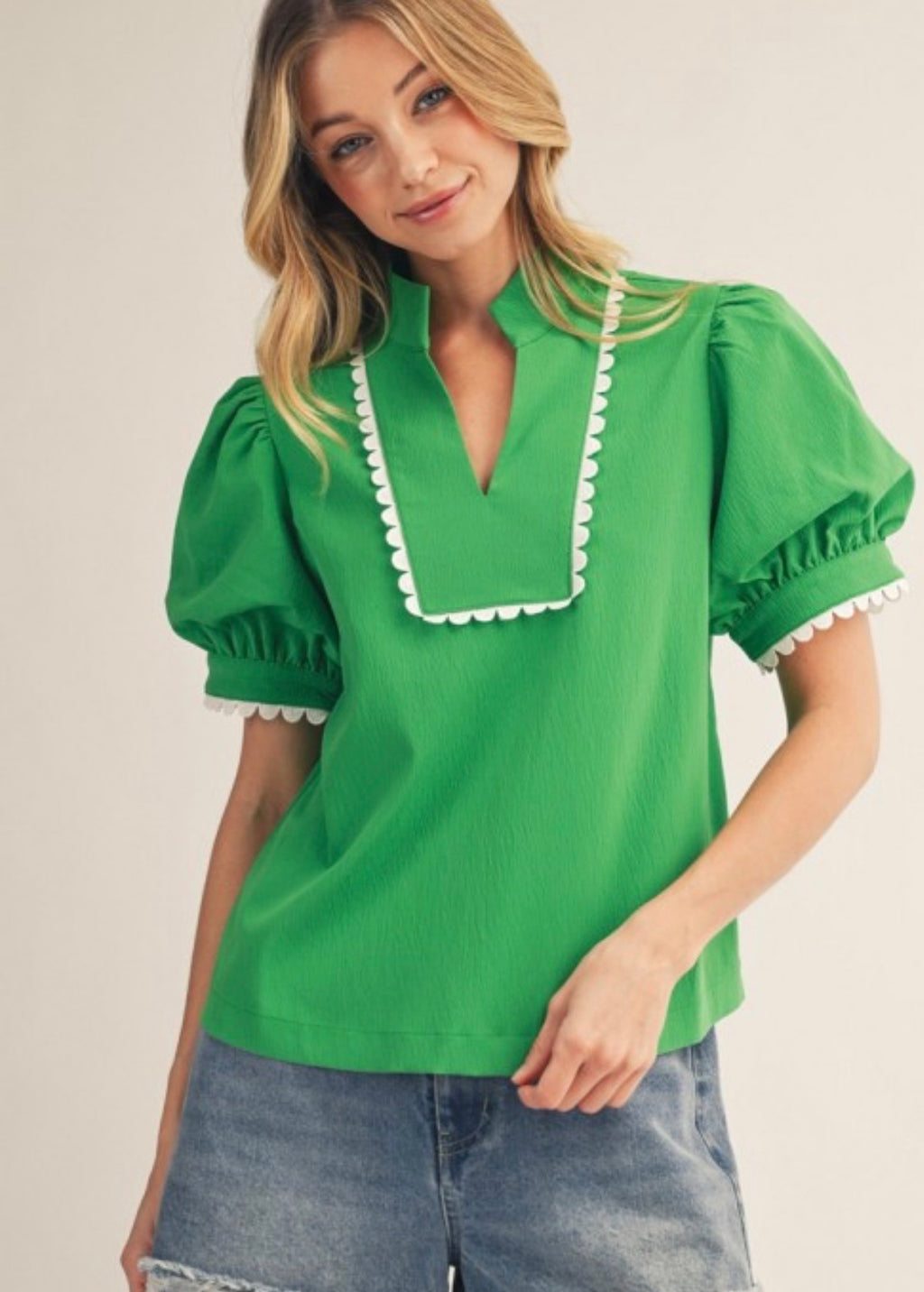 Kelly Green Puff Sleeve Top