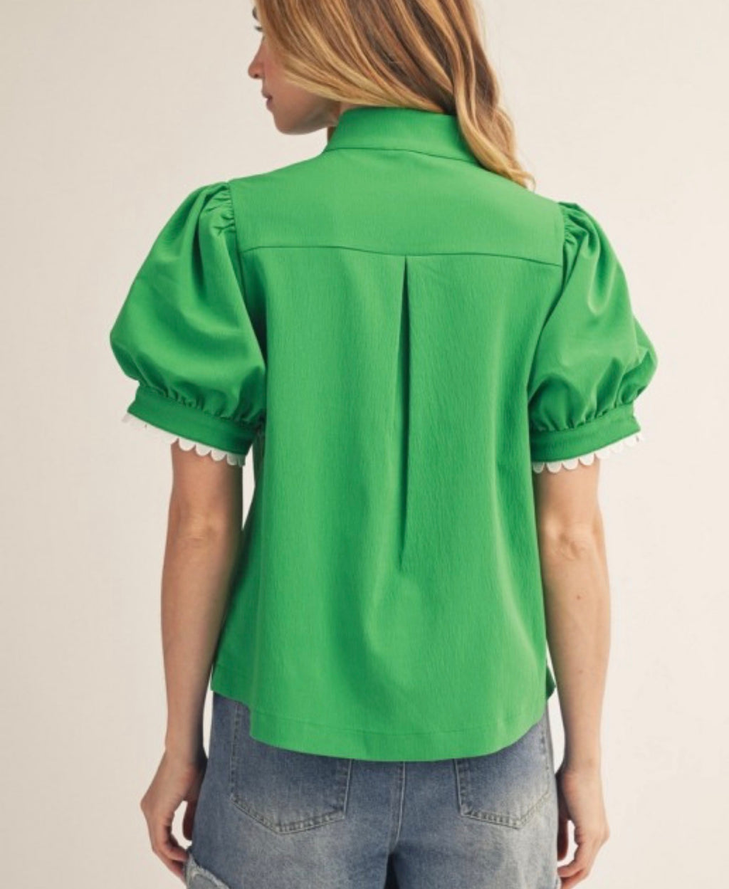 Kelly Green Puff Sleeve Top