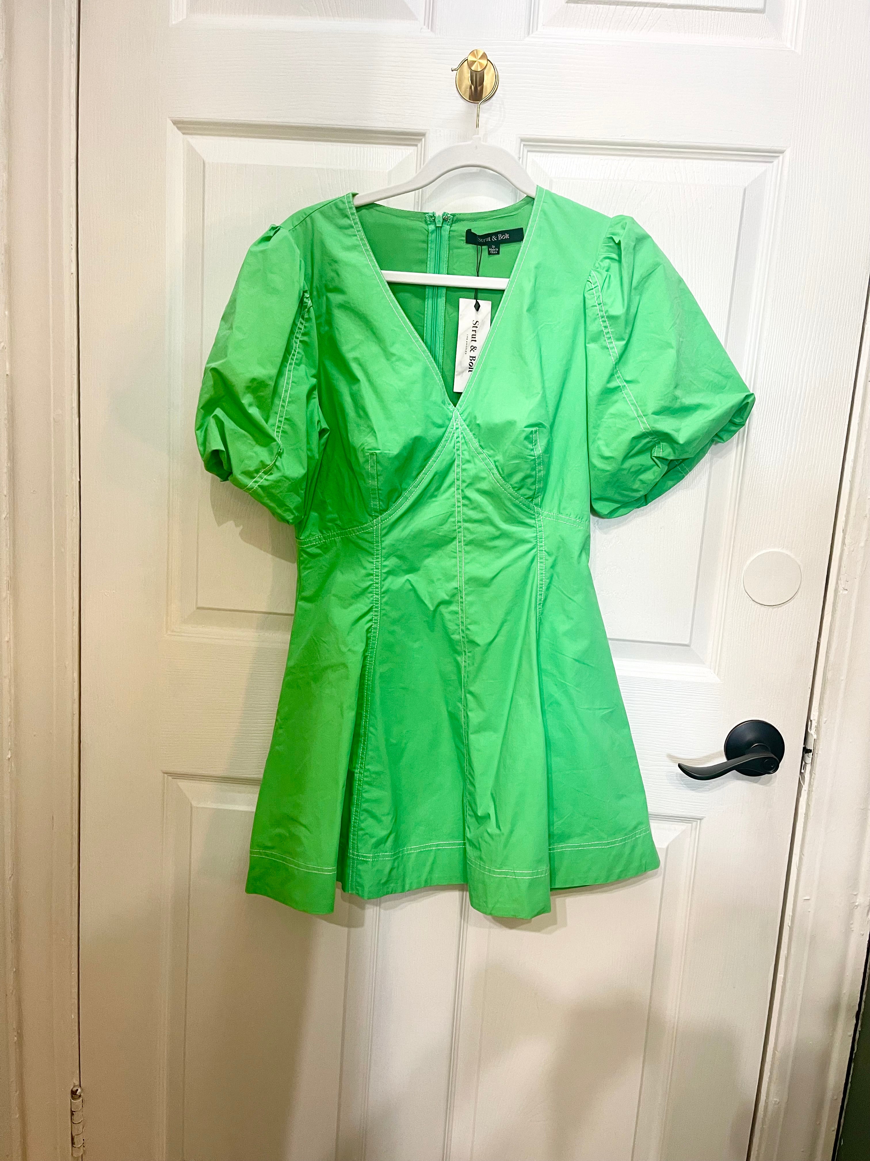 Green Puff Sleeve Mini Dress