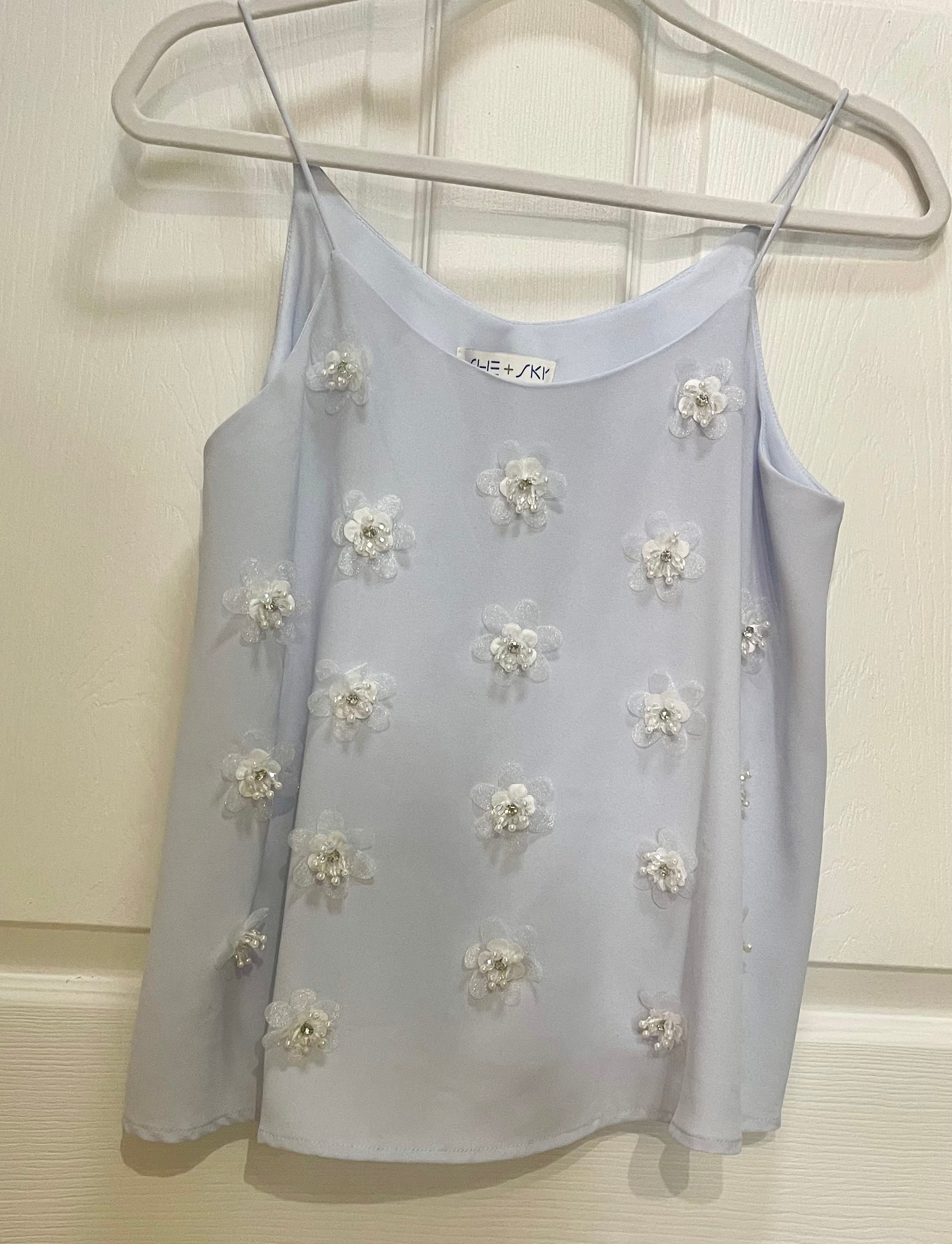 Light Blue Cami W/ Beaded Flowers