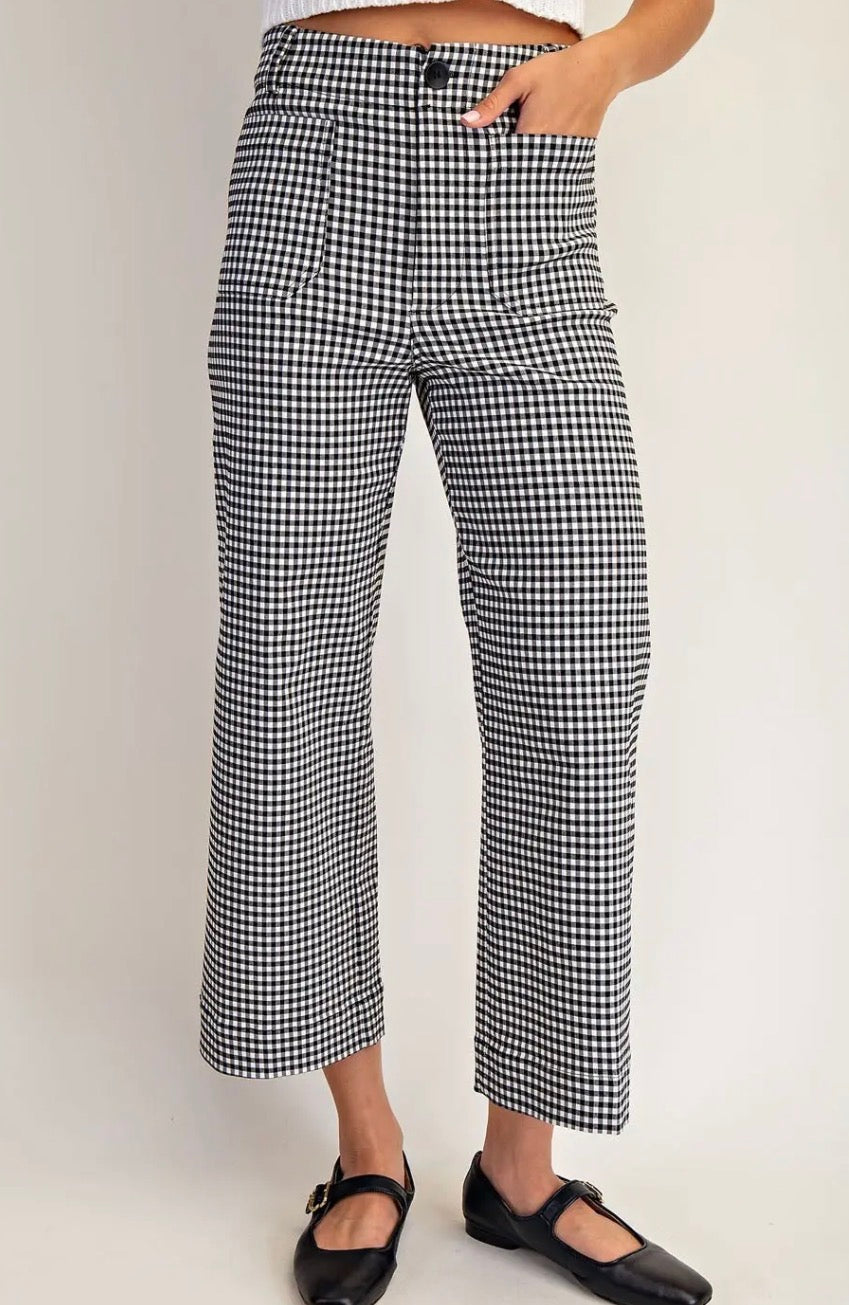 Gingham Straight Wide Leg Pant