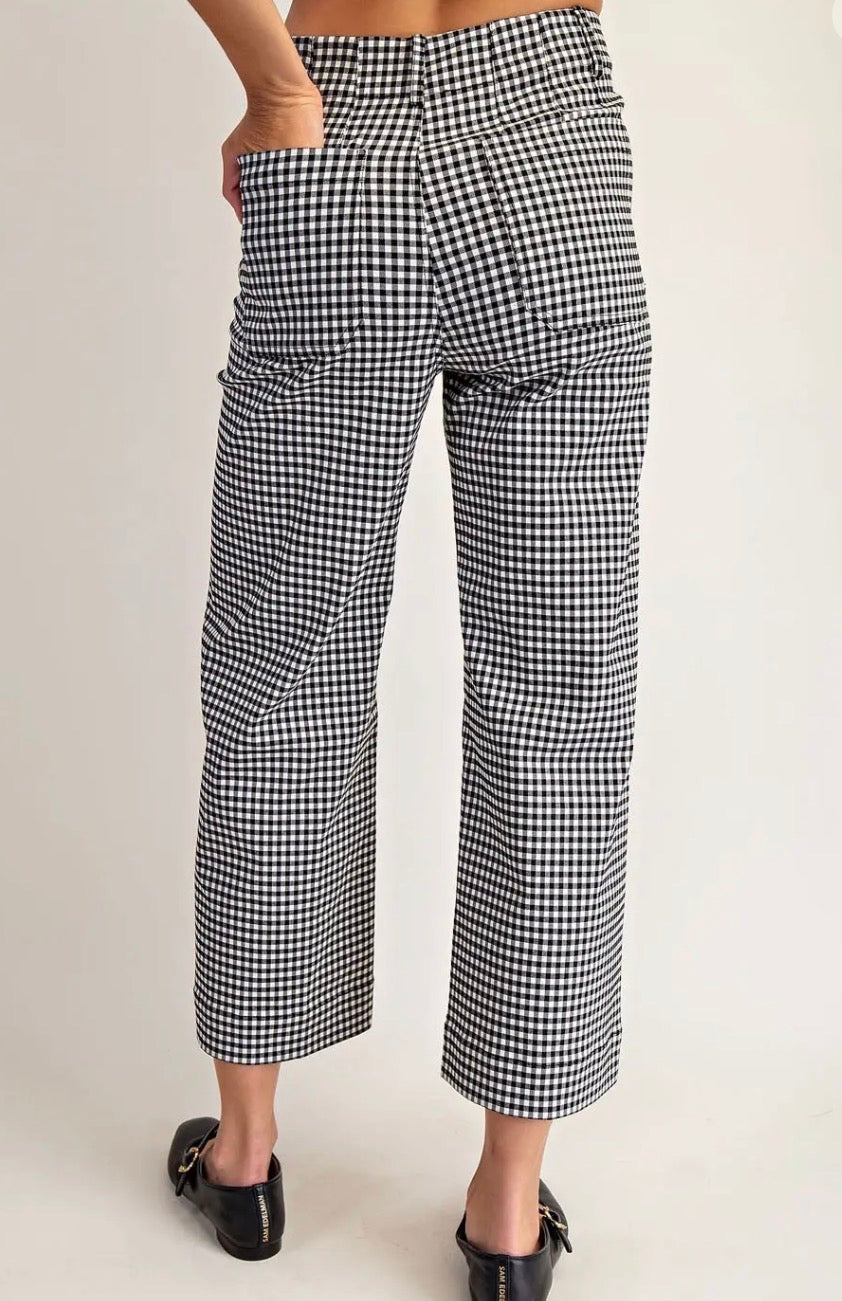 Gingham Straight Wide Leg Pant