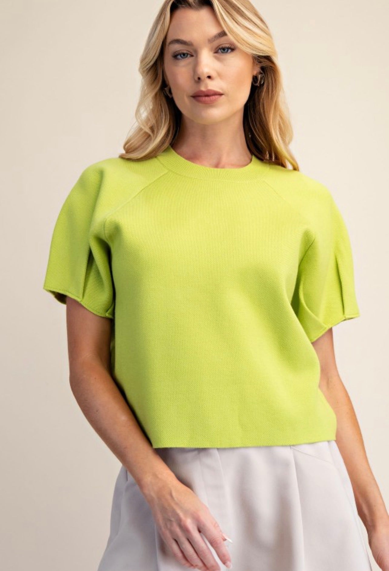 Lime Puff Sleeve Sweater Top