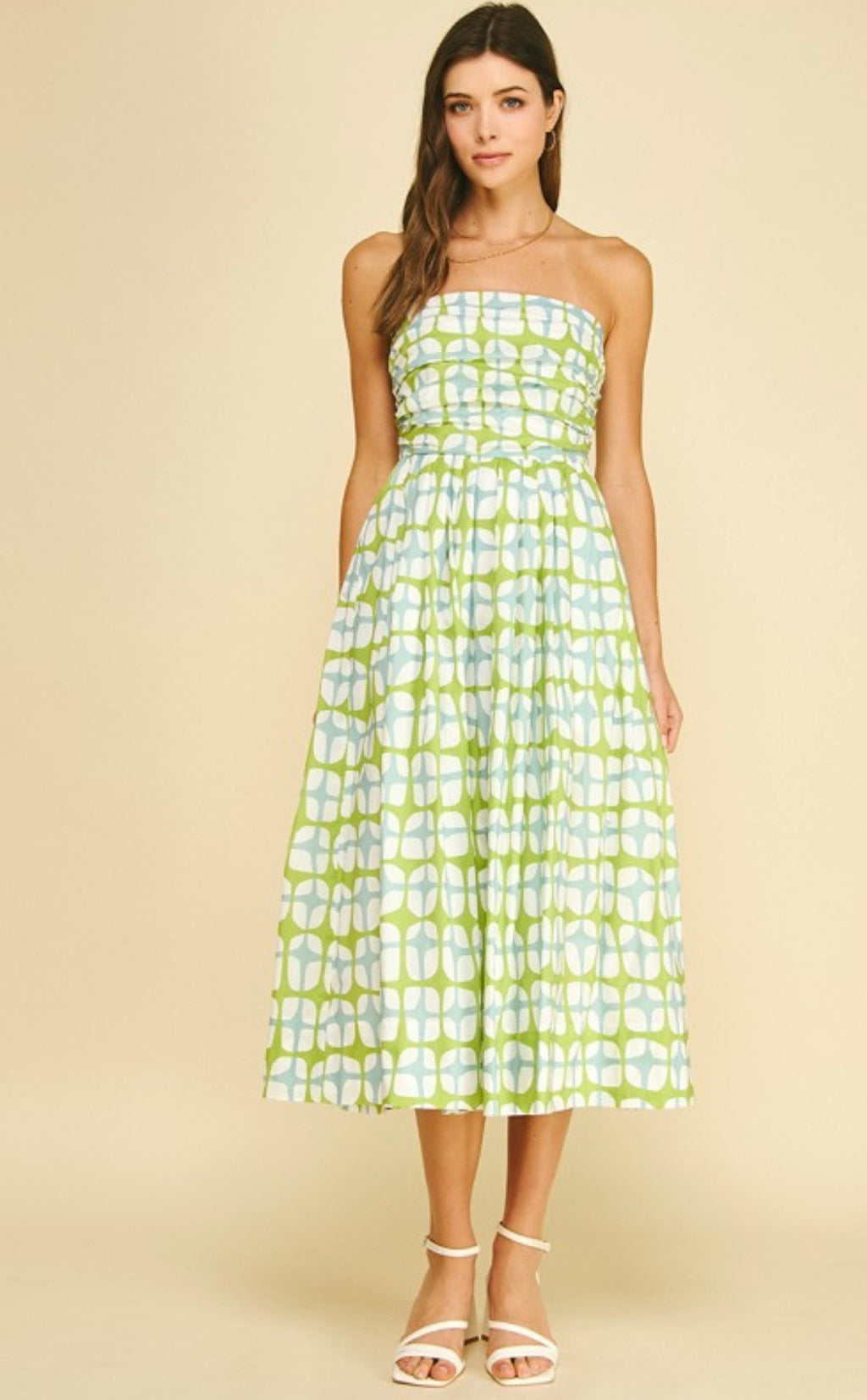 Geometric Strapless Midi Dress