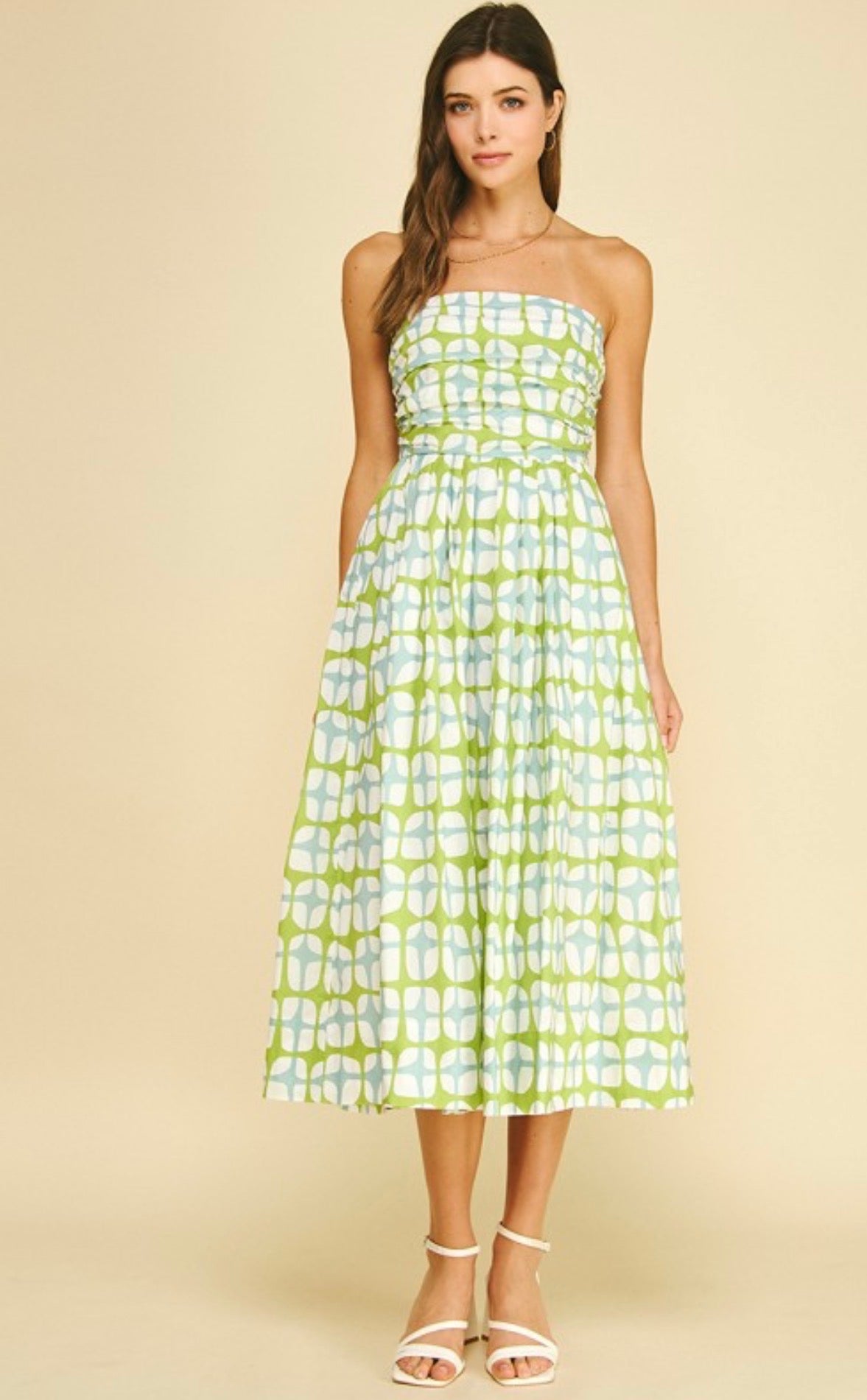 Geometric Strapless Midi Dress