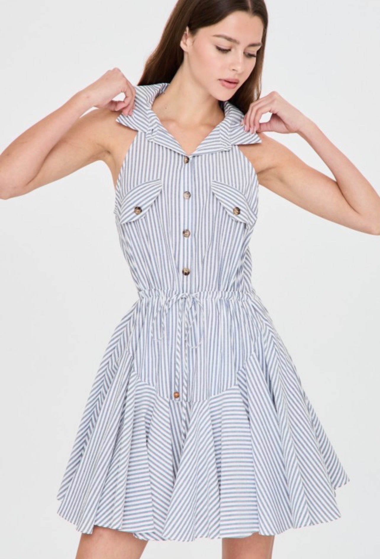 Blue Stripe Halter Dress
