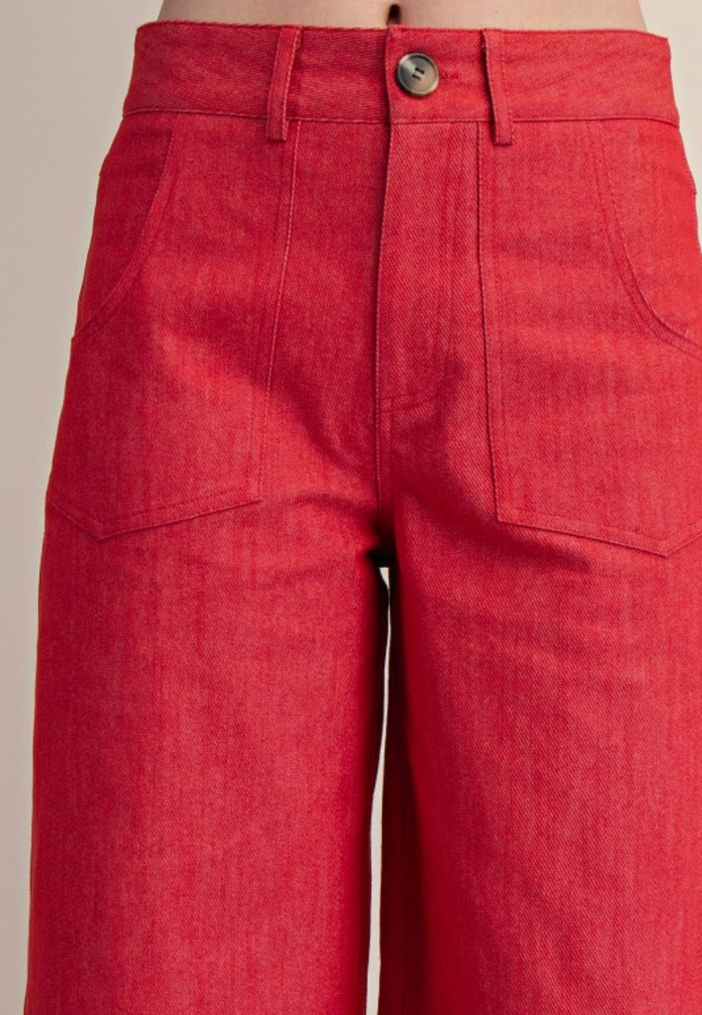 Red Denim Cropped Wide Leg Pants