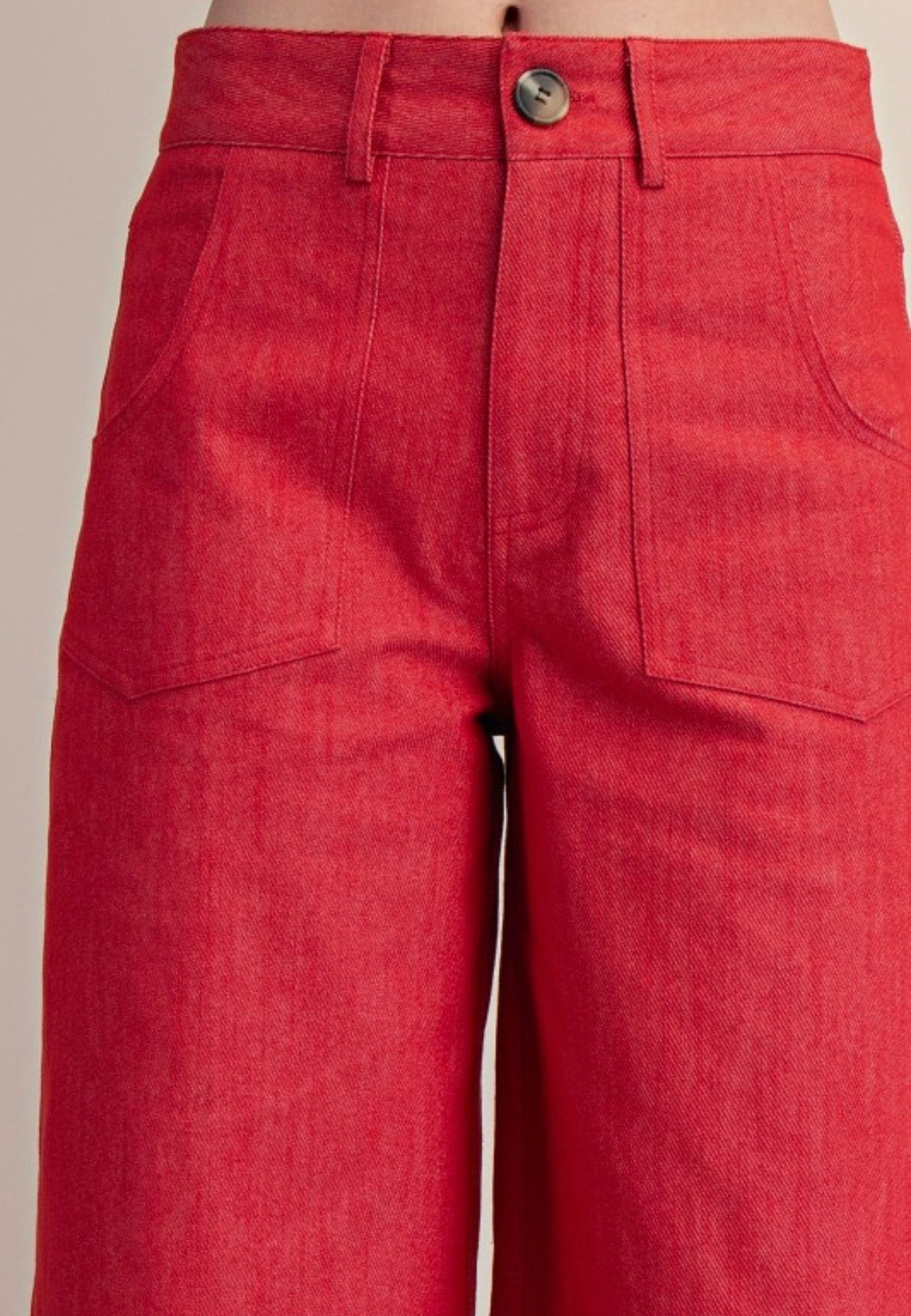 Red Denim Cropped Wide Leg Pants