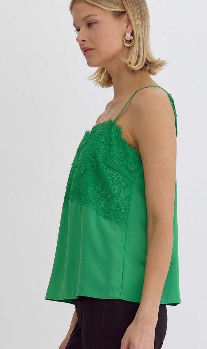 Green Satin and Lace Cami