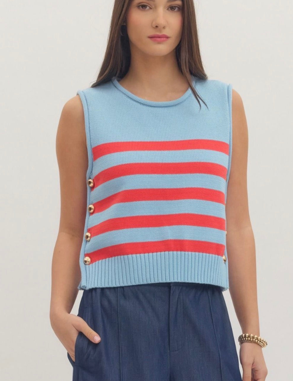 Light Blue and Red Stripe Sweater