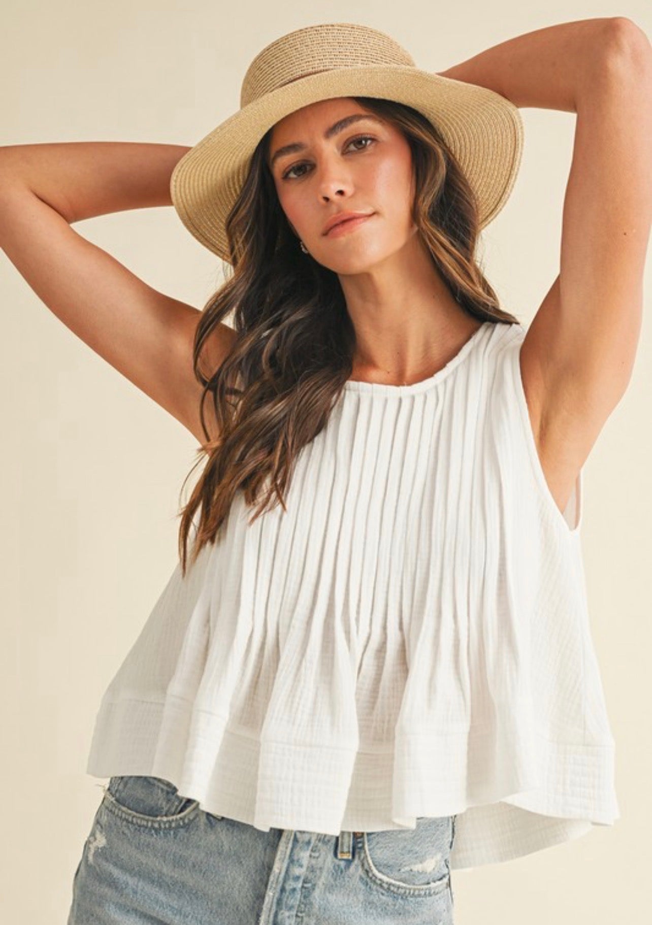 Pintuck Swing Hem Top