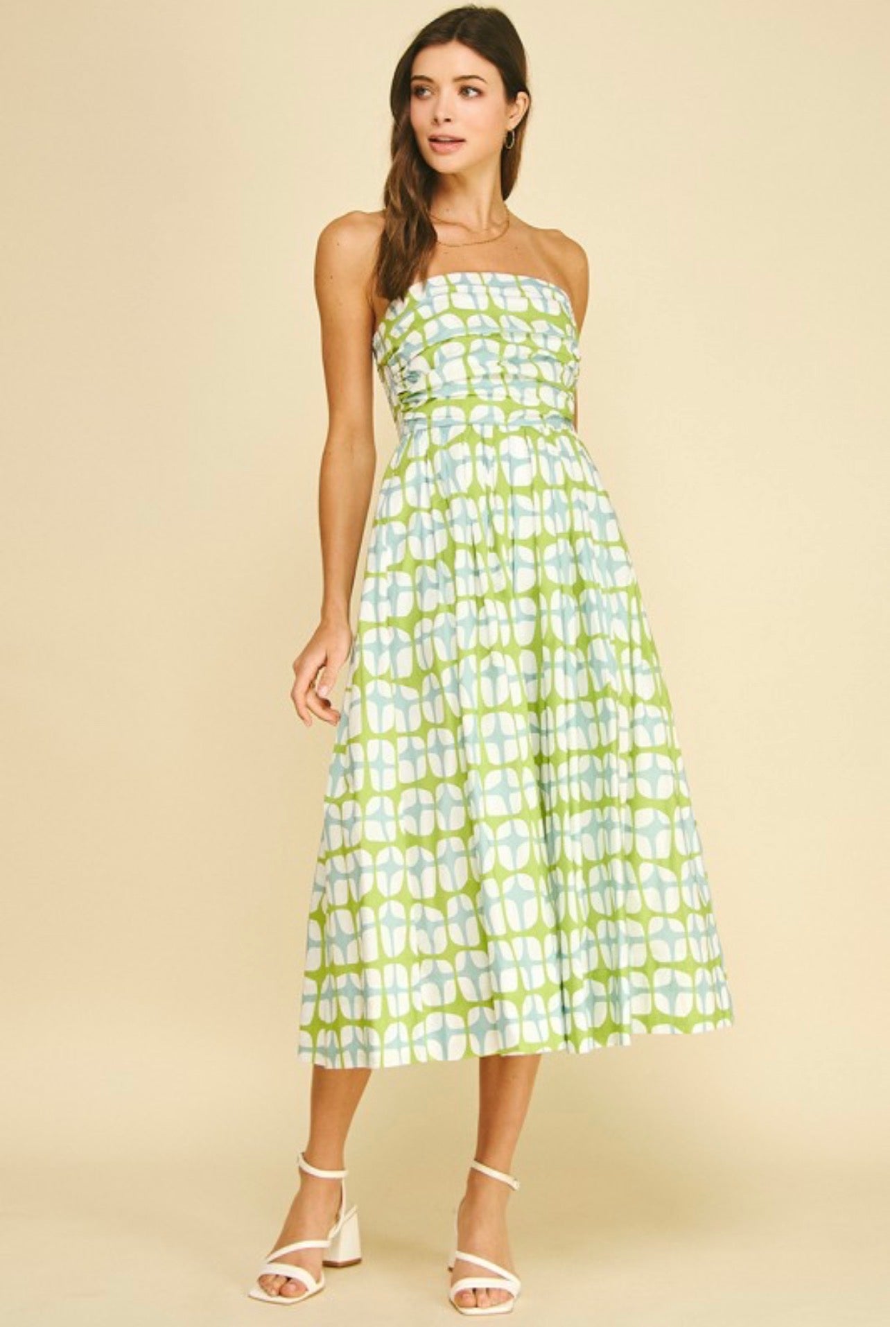 Geometric Strapless Midi Dress