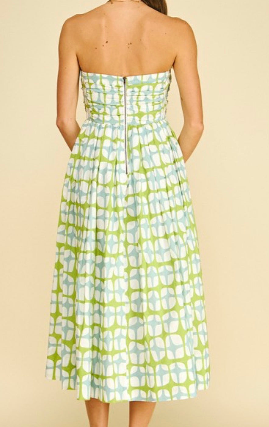 Geometric Strapless Midi Dress