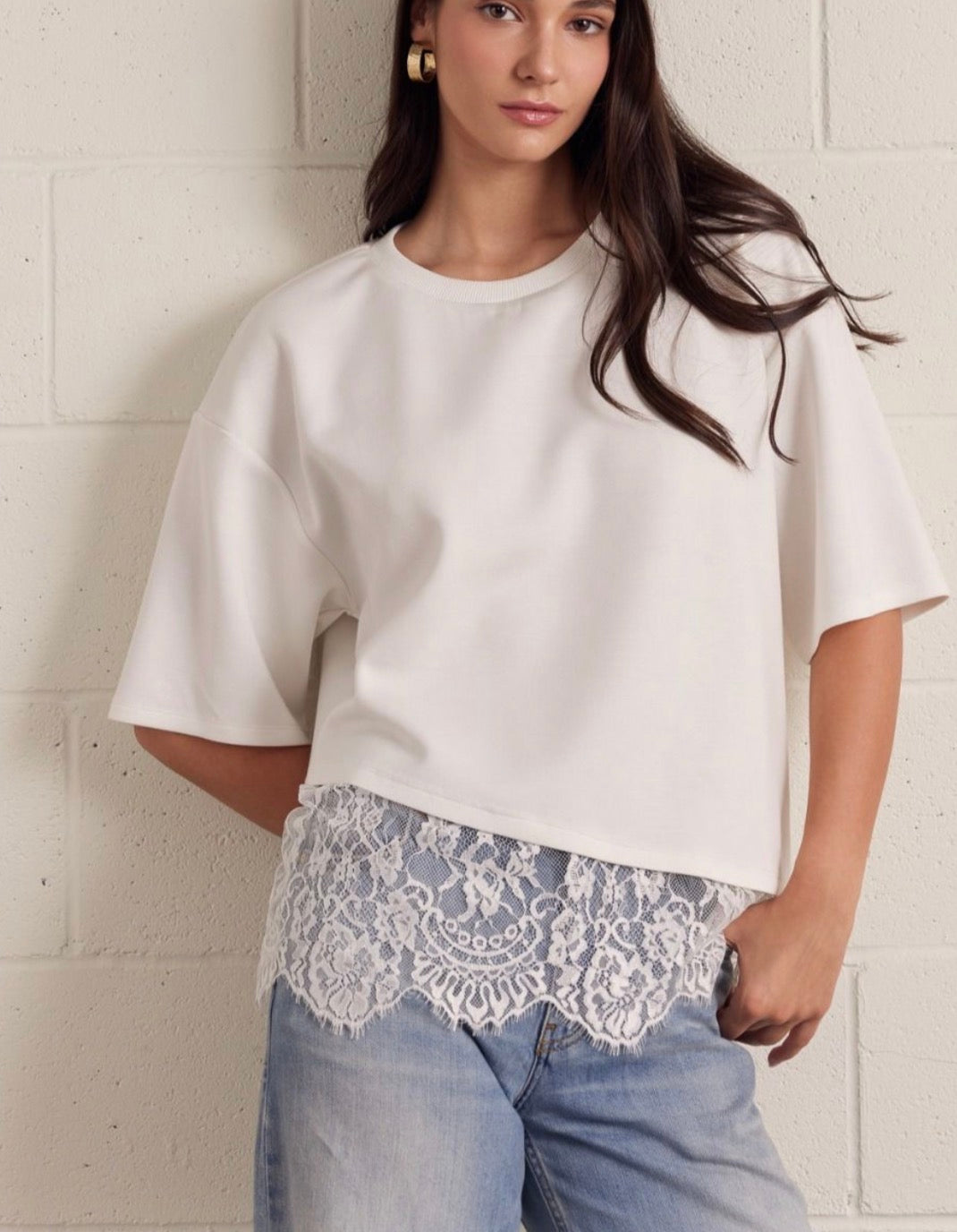 Short Sleeve Asymmetrical Lace Top