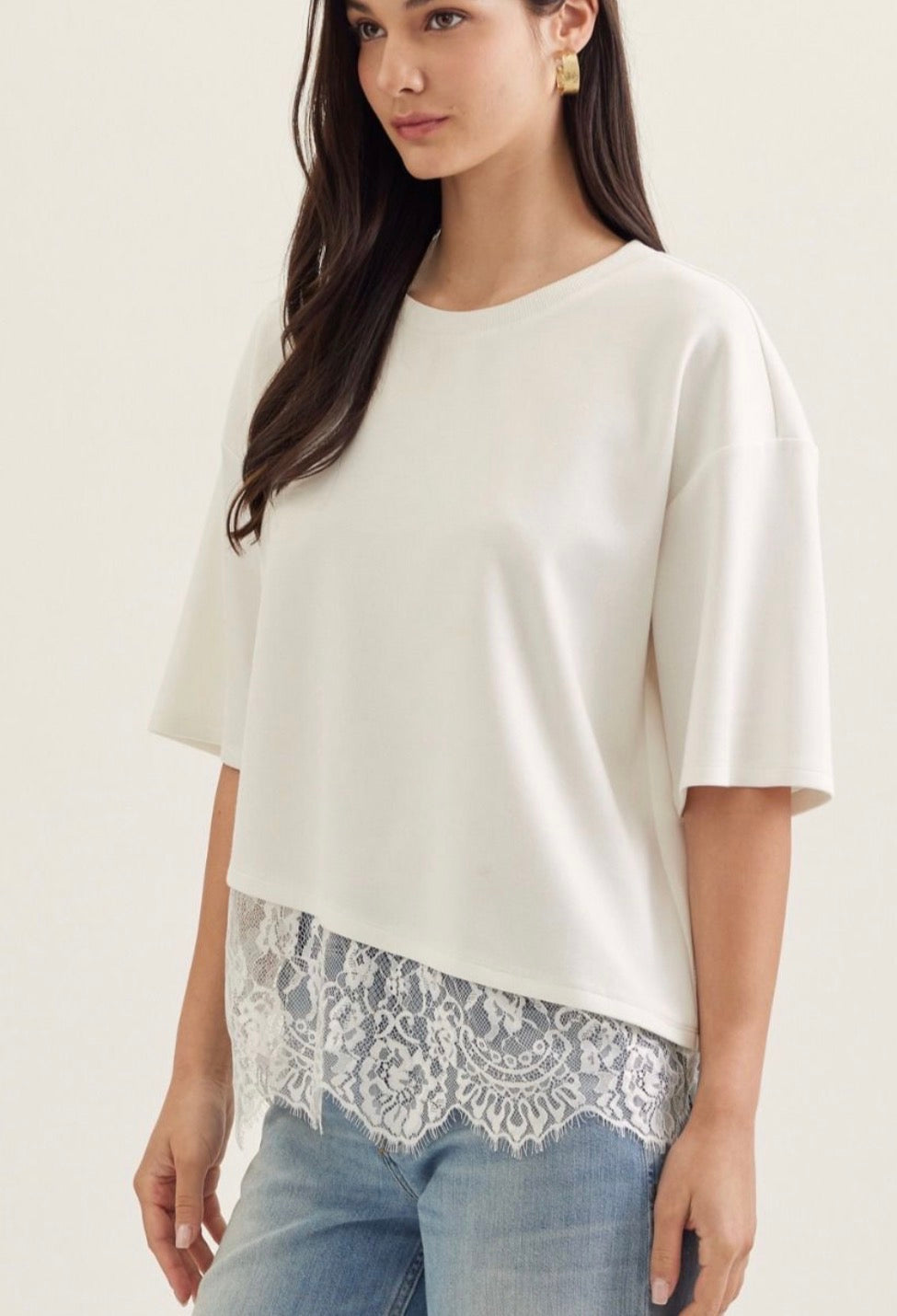 Short Sleeve Asymmetrical Lace Top