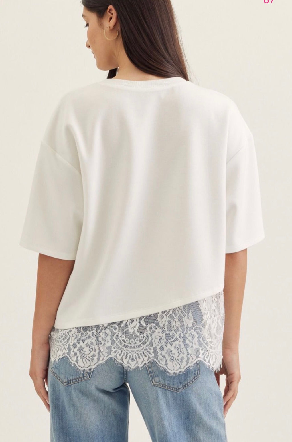 Short Sleeve Asymmetrical Lace Top