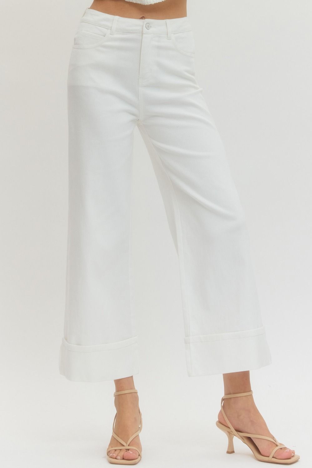 White Cuffed Wide Leg Jean