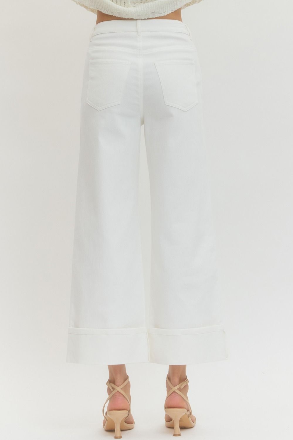 White Cuffed Wide Leg Jean